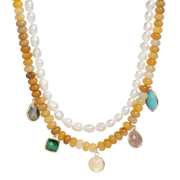 Mayamar luxurious double pearl Beaded charm Necklace Retail $345